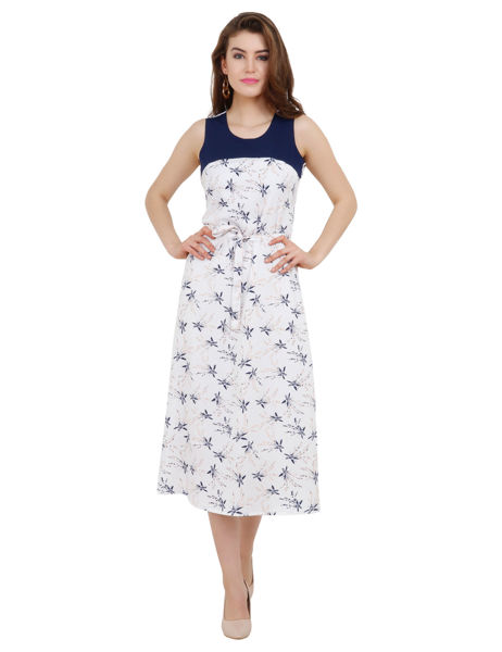 Blue and White Floral Midi Dress  .bhfashion.in