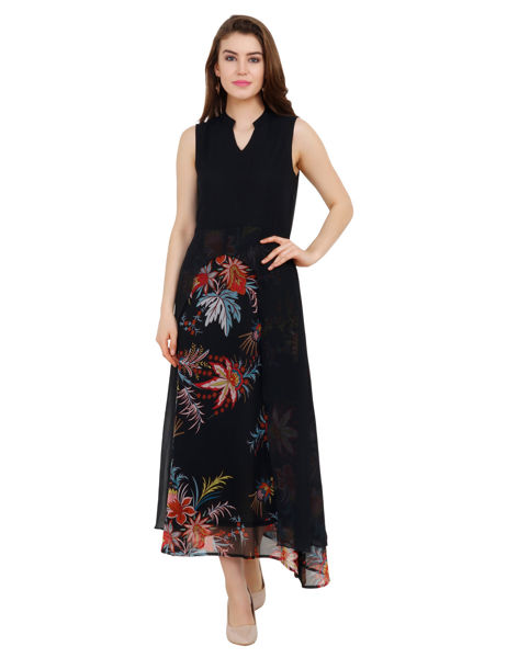 Black Maxi Dress with Flowers.bhfashion.in