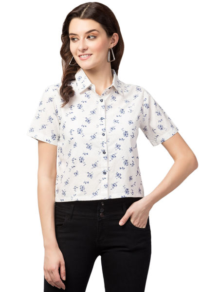 White short-sleeve button-up shirt women .bhfashion.in