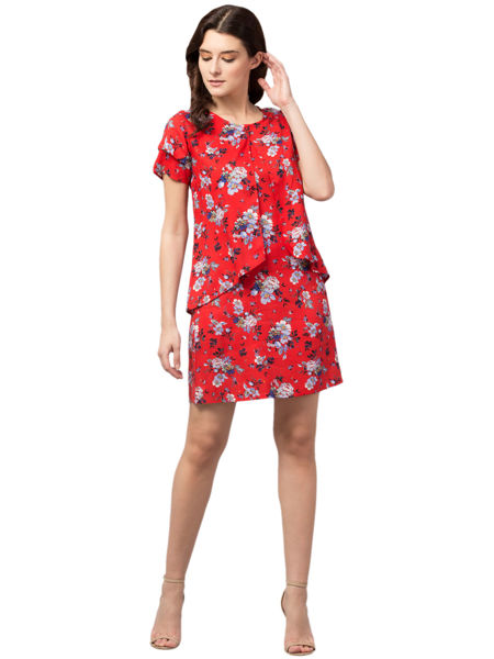 Red Floral Short Dress .bhfashion.in