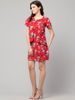 Left hand  side view- Red Floral Short Dress