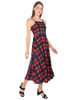 Right hand  side view-   Navy Blue Checkered Maxi Dress