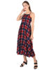 Left hand  side view-  Navy Blue Checkered Maxi Dress