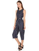Left hand side view-Blue and White Striped Jumpsuit