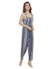 Right hand  side view-   Blue and White Striped Jumpsuit