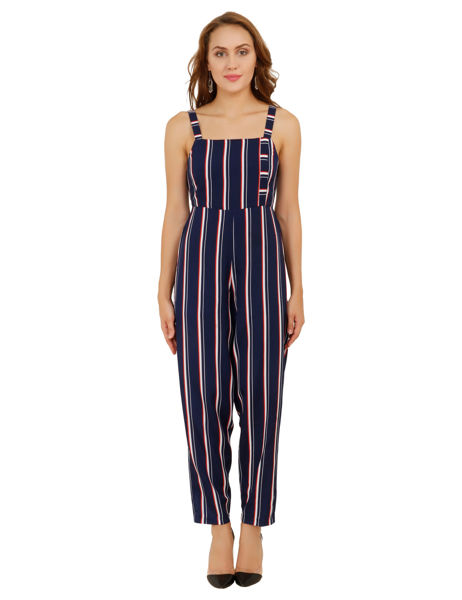 Navy Blue and White Striped Jumpsuit.bhfashion.in
