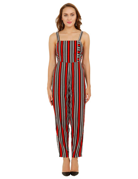  Red and White Striped Jumpsuit-Bhfashion.in
