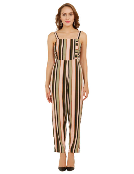 Green and White Striped Jumpsuit-bhfashion.in